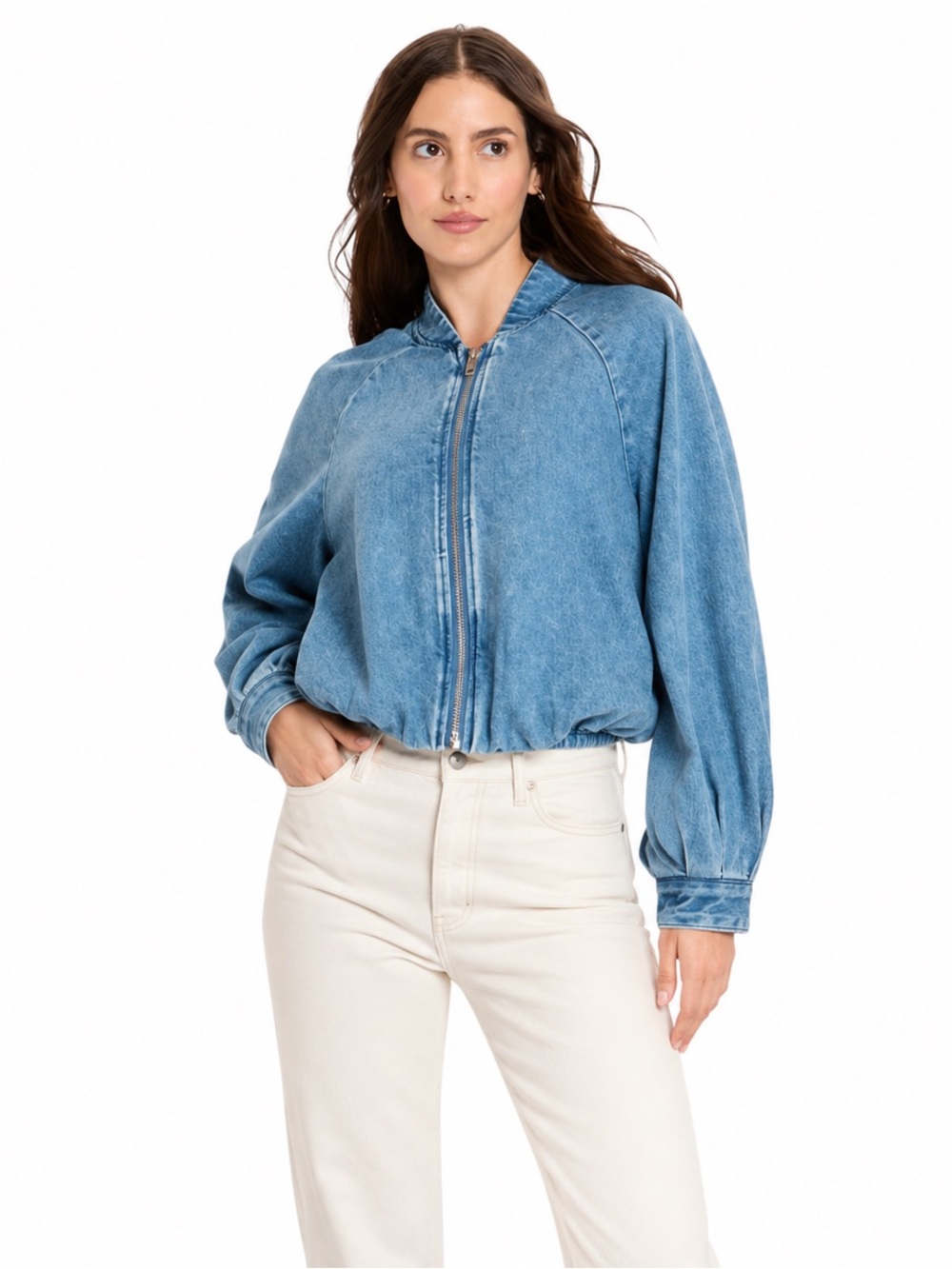 Future Collective Denim Bubble Bomber Jacket Size Large NWT